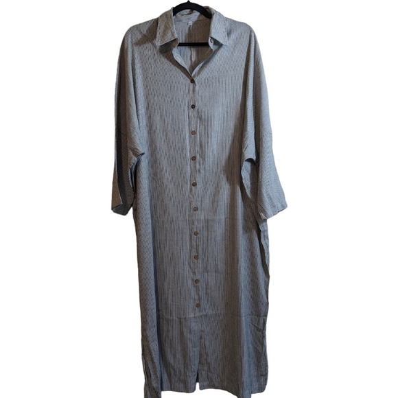 Gray & White Striped Collared Button Down Oversized Maxi Dress Size S - Picture 6 of 7